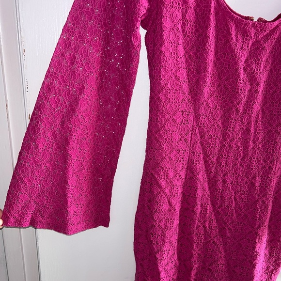 Pink Lace Mini Dress with Bell sleeves - Picture 5 of 5